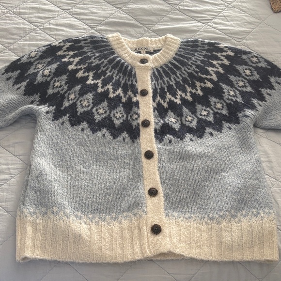 Alex Mill Sweaters - Alex Mill Fair Isle Button-Front Cardigan in Light Blue, Navy & Cream